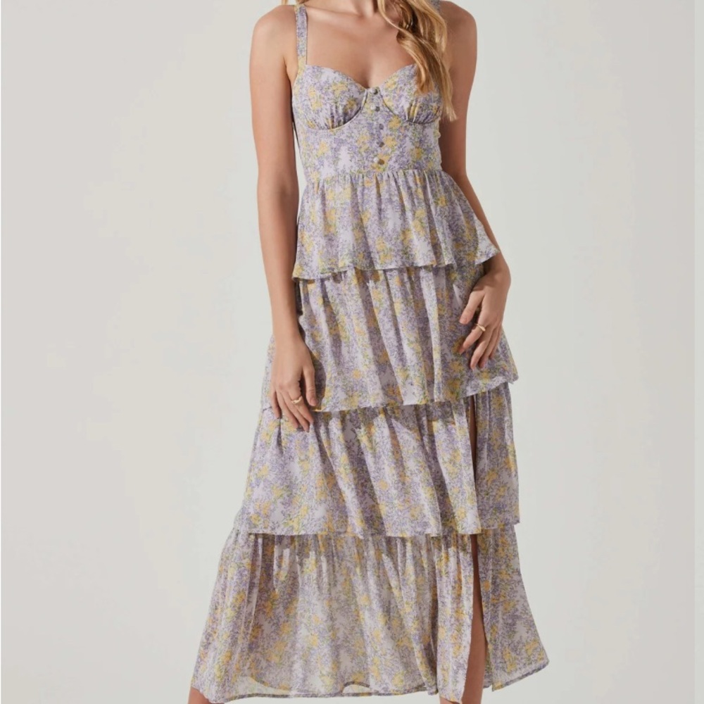 Astr Lavender and Yellow Floral Maxi Dress